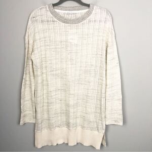 ZARA | NEW Cream & Gray Knit Long Sleeve Crewneck Sweater Top Women’s Size Small